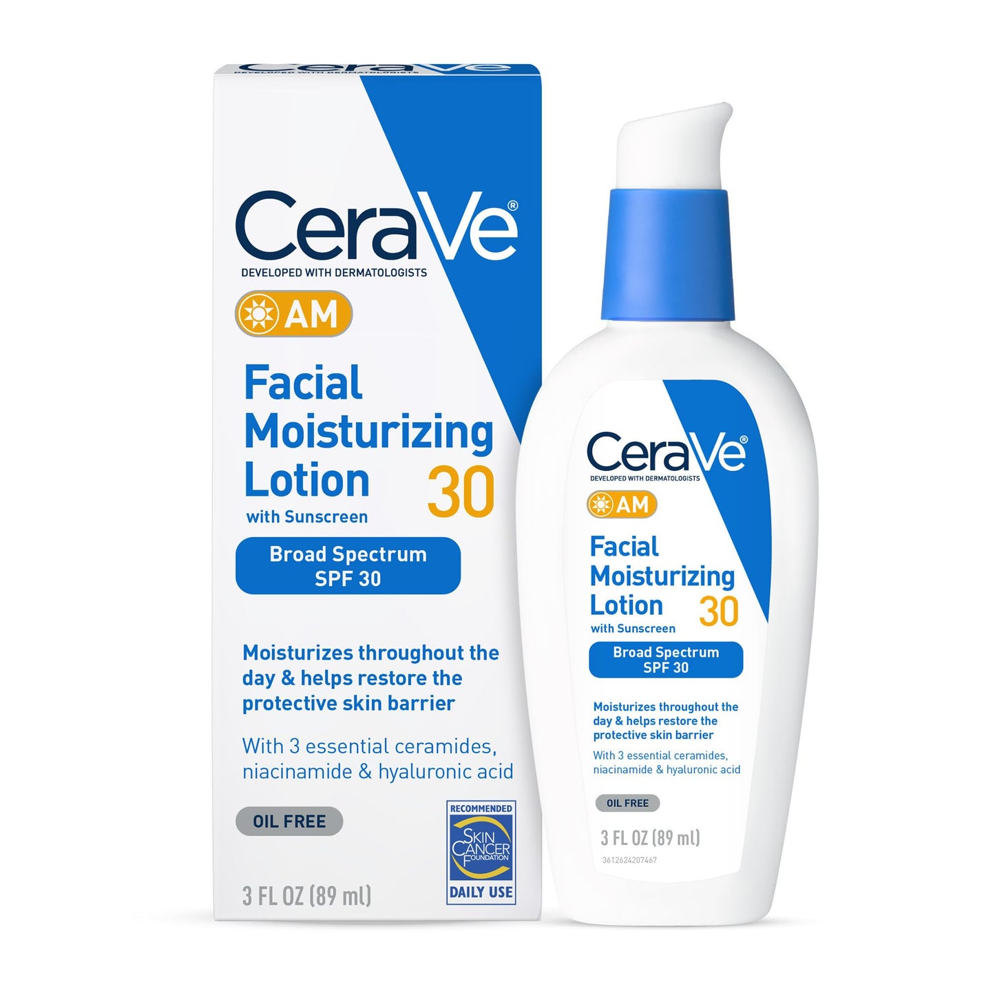 CeraVe AM Facial Moisturizing Lotion with SPF 30, Oil-Free Face Moisturizer with SPF