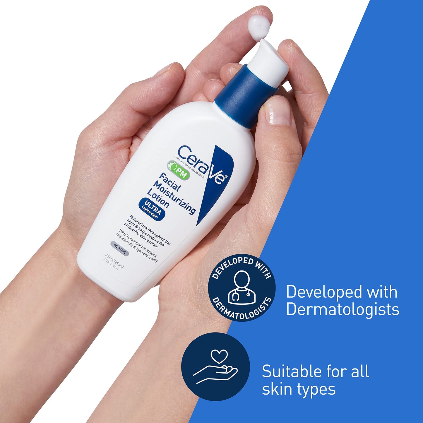 CeraVe PM Facial Moisturizing Lotion, Night Cream with Hyaluronic Acid and Niacinamide, Oil-Free
