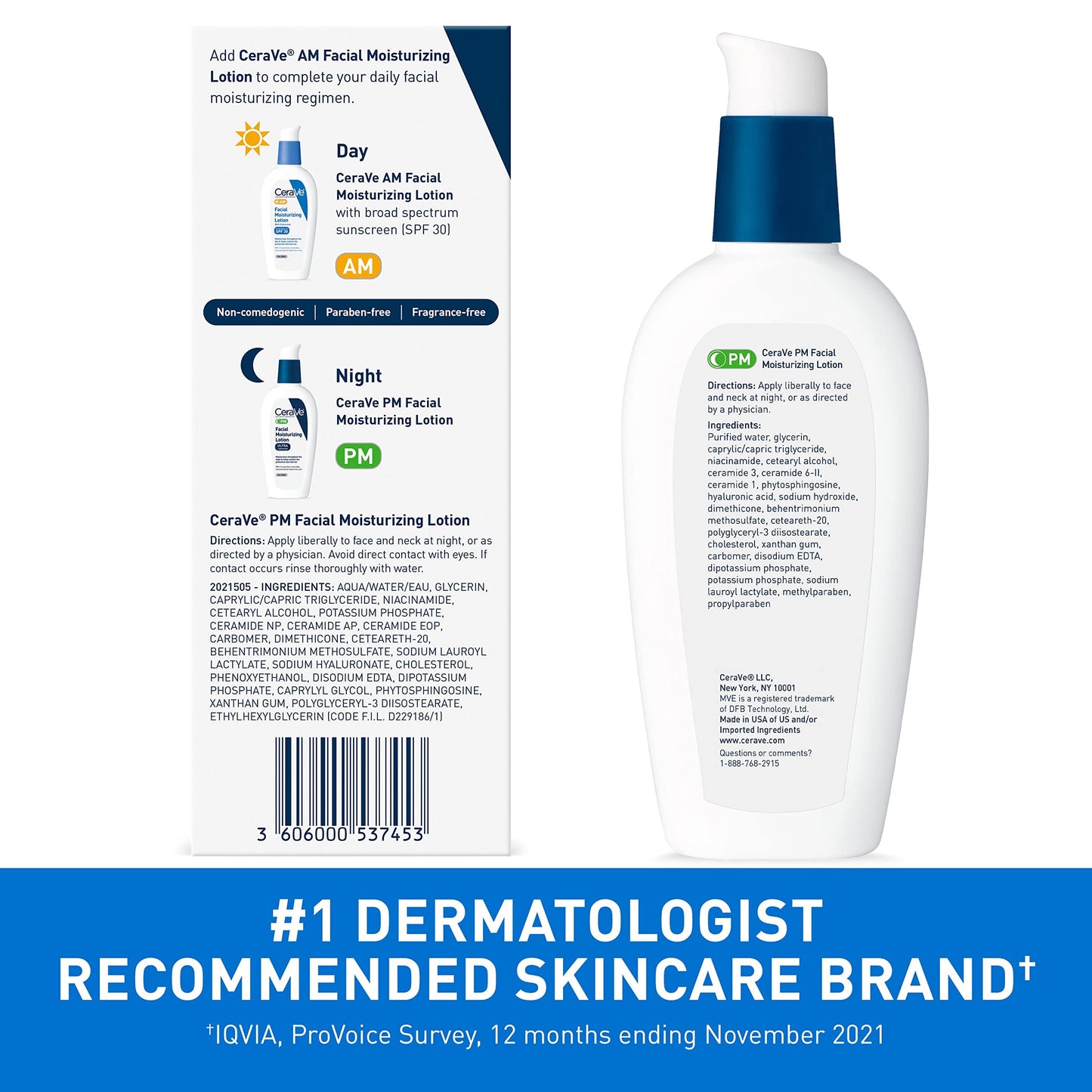 CeraVe PM Facial Moisturizing Lotion, Night Cream with Hyaluronic Acid and Niacinamide, Oil-Free