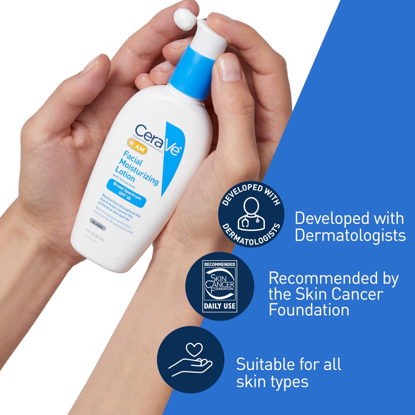 CeraVe AM Facial Moisturizing Lotion with SPF 30, Oil-Free Face Moisturizer with SPF