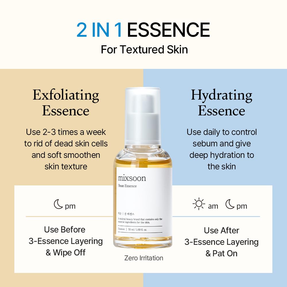 mixsoon Bean Essence Exfoliating Hydrating Korean Skin Care Glass skin Hyaluronic Acid Serum