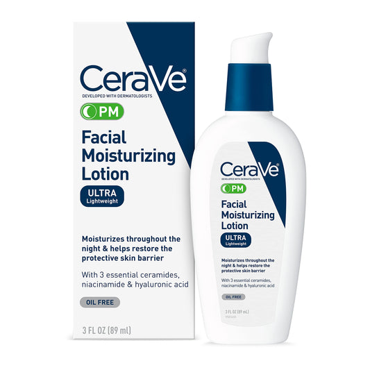 CeraVe PM Facial Moisturizing Lotion, Night Cream with Hyaluronic Acid and Niacinamide, Oil-Free